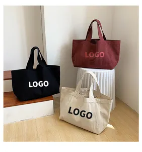 Großhandel wieder verwendbare benutzer definierte Druck Logo Lebensmittel extra große übergroße Leinwand Baumwolle Einkaufstaschen mit Innen tasche