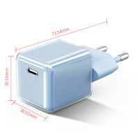 Chargeur mural portable USB C 20W à charge rapide, plusieurs couleurs, style boîtier transparent pour iPhone 16 15 13 Pro Max