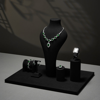 Ensemble de présentoirs à bijoux en microfibre noire FANXI, buste de mannequin, support pour bagues, boucles d'oreilles, montres pour comptoir de vente au détail