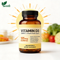 Gélules molles personnalisées de Vitamine D3 5000 UI 100 µg et K2 MK7 pour adultes, 360 unités, soutien articulaire, dentaire et osseux