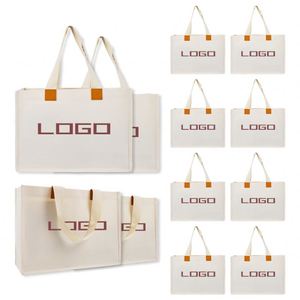 Bolso de Lona Liso de Moda con Asa de Cuero y Estampado Personalizado, Diseño Espacioso para Compras Diarias y Desplazamientos Casuales - Product Image 1