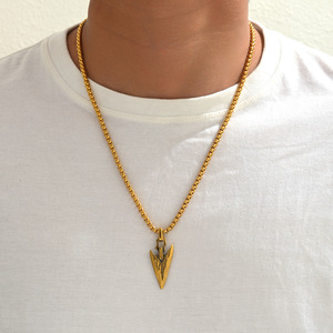 Collier pendentif flèche personnalisé vintage en acier inoxydable plaqué or et argent pour homme, bijou de mode, cadeau - Product Image 2