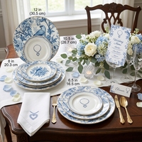 Ensemble d'assiettes à dîner en céramique bleu et blanc vintage, vaisselle en porcelaine de luxe avec bord doré, assiette à salade et à dessert à motif de fleurs de cerisier