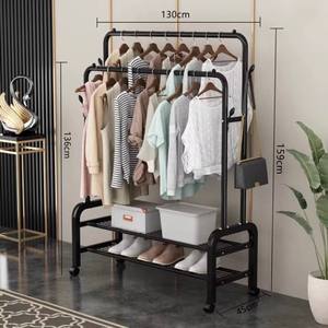 <span class=keywords><strong>Porte</strong></span>-vêtements métallique robuste à double niveau sur pied pour salon, chaussures et présentation de vêtements en magasin - Product Image 2