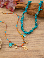 Collier superposé de perles turquoise, style bohème, avec pendentifs coquillages, étoiles de mer et crabes, pour femmes, vente en gros de bijoux