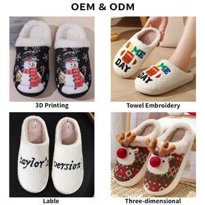 Deran Oem Kerstboom Home <span class=keywords><strong>Slippers</strong></span> Custom Patroon Winter <span class=keywords><strong>Slippers</strong></span> Pluche Kerst Sneeuwman Slipper Dames Schoenen Katoen Schoenen - Product Image 5