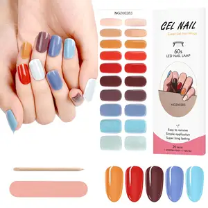 Colorful Style Semi Cured Gel Nail Wraps Long Lasting Gel Nail Stickers With Mini Lamp