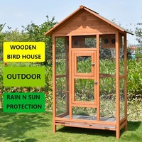 Cage à oiseaux extérieure en bois massif et métal avec couverture imperméable, facile à nettoyer, pour perroquets, cailles et canaris