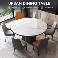 Table à manger ronde extensible en pierre frittée, design urbain avec base dorée, pour restaurant, hôtel, appartement, salle à manger à domicile