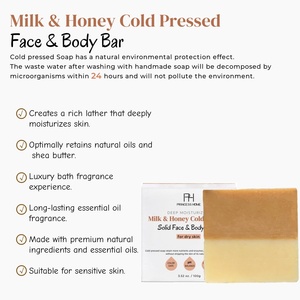 Barra de jabón de leche de cabra de avena y miel personalizada, equilibra <span class=keywords><strong>la</strong></span> humedad, belleza, brillo, acné, avena, leche, blanqueamiento, jabón de miel <span class=keywords><strong>para</strong></span> cara y cuerpo - Product Image 4