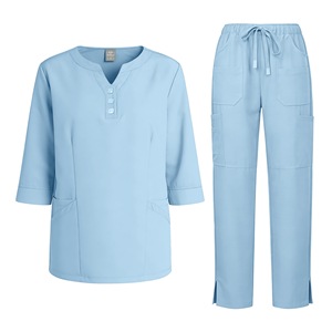 Xiyin Unisex Hospital Uniform Set V-Neck Button Up Moisture Wicking Workwear <b>Scrubs</b> For Medical Staff - Product Image 5