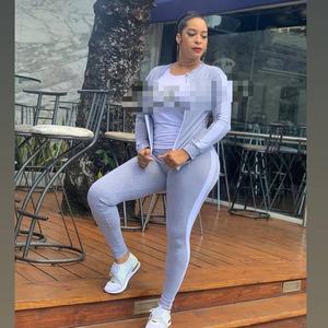 Più il Formato S-2XL Delle Donne Della Chiusura Lampo A Righe Top Fessura <span class=keywords><strong>Pantaloni</strong></span> Casual Jogger Vestito Delle Donne Set di Tre Pezzi - Product Image 2