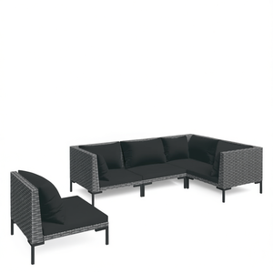 Ensemble de salon de jardin en rotin gris foncé 6 places, mobilier d'extérieur résistant aux intempéries, design contemporain, structure en métal - Product Image 1