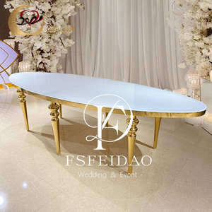 Fournisseur de mariage Table de banquet centrale ovale en acier inoxydable avec verre - Product Image 2