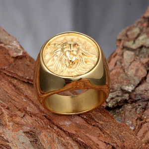 Perhiasan antik personalisasi cincin singa kustom cincin baja tahan karat berlapis PVD emas 18K untuk pria - Product Image 3