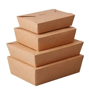 Индивидуальная коричневая крафт-бумага, коробка для еды на вынос, бумажный контейнер для салата, фруктов, одноразовая упаковочная коробка для еды