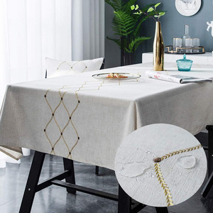 <span class=keywords><strong>Nappe</strong></span> de broderie de luxe feuille <span class=keywords><strong>poids</strong></span> coton lin couverture de <span class=keywords><strong>nappe</strong></span> imperméable pour la cuisine - Product Image 2