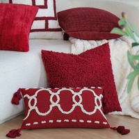 Housse de coussin de luxe légère en chenille rouge haut de gamme pour le Nouvel An, garnissage en plumes, soie et coton, pour salon, canapé, chambre à coucher