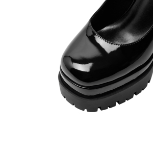 Wetkiss 2023 màu Đen bằng sáng chế da hạnh nhân hình ngón chân đôi nền tảng cao gót <span class=keywords><strong>Chunky</strong></span> gót chân gót cho phụ nữ - Product Image 6