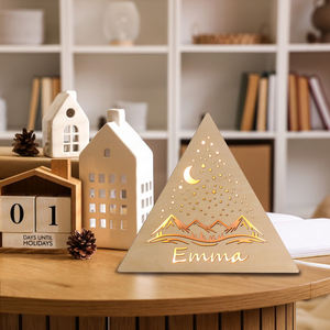 Panneau lumineux en bois LED triangulaire petite veilleuse décoration <span class=keywords><strong>de</strong></span> chevet nom personnalisé pour les Souvenirs pour enfants - Product Image 4