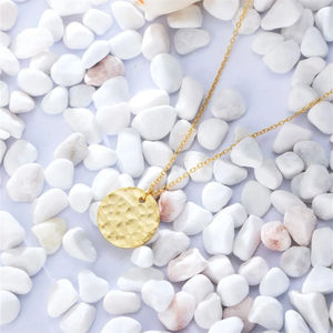 Daidan Female Environmental Brass Textured Hammered 14K Gold Plated 15.8Mm Round Disc Gold <strong>Coin</strong> <strong>Necklace</strong> - Product Image 3