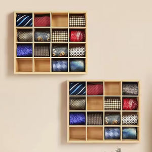 Boîte de présentation de cravates en bambou naturel, support mural avec éclairage LED pour placard et armoire - Product Image 1