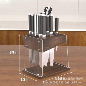 Wooden Knife <b>Block</b> 7Pcs <b>Acrylic</b> Base Desktop Storage Rack Kitchen Knife Organizer - Product Image 1