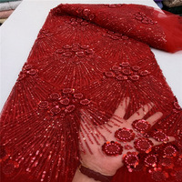 Nouveauté, tissu en dentelle brodée à la main de luxe, tissu coloré avec des strass et des paillettes pour robe de mariée pour femmes