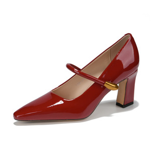 Mary Jane Pumps Pointed Toe Block <b>Heel</b> <b>Red</b> Pu Lining Single Strap Buckle Solid Med <b>Heel</b> Fashion Trend Women's Shoes - Product Image 4