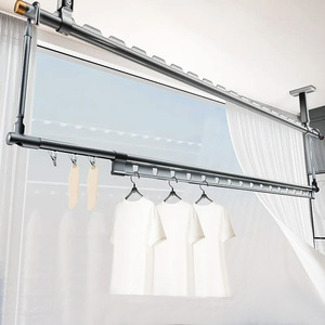 Séchoir à linge télescopique en alliage d'aluminium à barre unique avec pinces pour balcon - Product Image 2