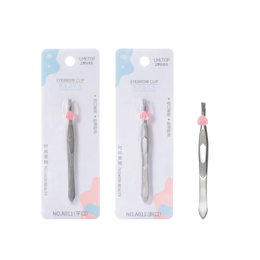 LMLTOP Slanted Flat Tip Eyelash Eyebrow Hair Tweezer Professional Stainless Steel Tweezers For Eyebrow Hair Plucking A011