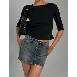 FOXA Top corto de manga 3/4 con cuello barco para mujer, tejido acanalado, corte ajustado, informal, básico, para primavera y verano - Product Image 4