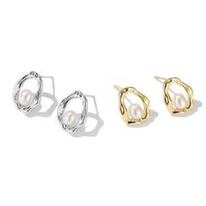 925 Sterling Silver Niche Design Natural Freshwater Pearl Stud <b>Earrings</b> - Luxury Minimalist <b>Aesthetic</b> Trendy Jewelry for Women - Product Image 1