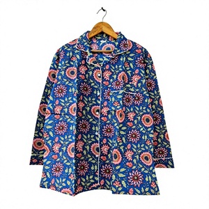 Men's Long Sleeve Floral Print <b>Pajamas</b> 100% Cotton Knitted Casual Sleepwear with Pocket Spring Style gift for her - Product Image 2