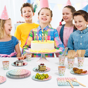 DAMAI - Vajilla Desechable para Fiestas en Rosa y Dorado Pastel, Platos de Papel, Vasos, Servilletas, Pajitas, Tenedores y Cucharas de Madera - Product Image 4