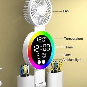 3 In1 Multifunction Table Lamp <b>LED</b> Four-headed Folding with Fan Calendar <b>Clock</b> USB Rechargeable Desk Light 3200mah Reading Lamp - Product Image 4