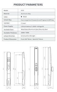 Aluminum Double Sided Sliding <strong>Door</strong> Lock Remote Visual Interpretation Locks Unlock Smart Digital Lock Face Fingerprint Glass Lcok - Product Image 6