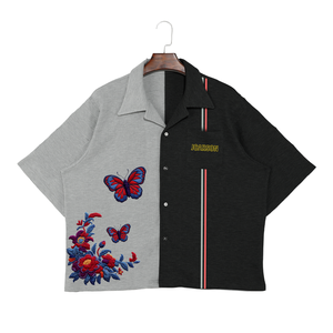 可定制男士短袖t恤华夫饼干针织面料拼接刺绣100% 棉厂家直销 - Product Image 1