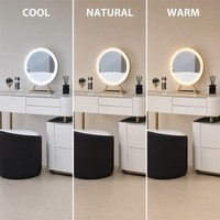 Ensemble de meubles de coiffeuse avec cadre en bois massif, plateau en verre, miroir LED et tiroirs à ouverture par pression pour chambre à coucher