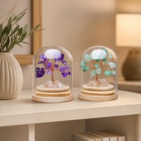 Arbre à Argent DIY en Cristal Naturel de Guérison sous Cloche en Verre avec Base en Bois, Bonsaï Artisanal en Pierres Précieuses pour Décoration Intérieure et Cadeau