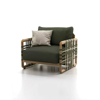 Ensemble de salon d'extérieur en bois massif et rotin avec table basse pour villa, terrasse, jardin, cour, maison d'exposition, patio extérieur
