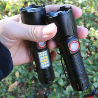 Mini lampe torche laser blanche rechargeable par USB, zoom télescopique, clip stylo, lumière latérale LED rouge bleue chaude, alliage d'aluminium