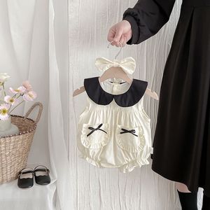 Macacão Sem Mangas de Verão para Menina Bebê Vestido Infantil com Lapela Roupas Doces para Crianças - Product Image 5