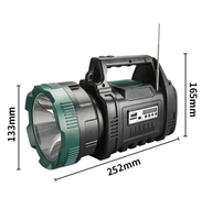 Projecteur d'urgence solaire multifonction pour l'extérieur avec radio FM BT, écran LCD, 7 modes de clignotement, lampe de poche d'inspection