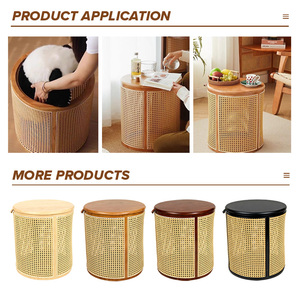 Minimalist Small <strong>Round</strong> Solid Wood Rattan <strong>Side</strong> <strong>Table</strong> Coffee <strong>Table</strong> <strong>with</strong> Internal <strong>Storage</strong> Space Organizer for Living Room Corner - Product Image 6