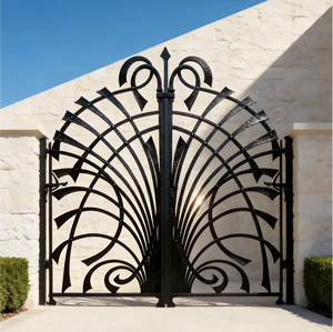 Portail décoratif en <span class=keywords><strong>fer</strong></span> <span class=keywords><strong>forgé</strong></span> de 6 pieds, style vintage français, surface galvanisée pour entrée de jardin ou de cour - Product Image 1