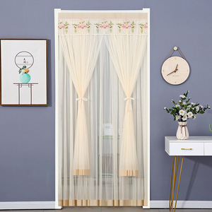 Sheer bedroom curtain, self-adhesive double-layer short indoor door curtain, Velcro, no <b>drilling</b> required, lace, new style for - Product Image 4