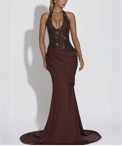 <span class=keywords><strong>Robe</strong></span> de soirée <span class=keywords><strong>longue</strong></span> élégante à col halterneck, à découpes brillantes, tube top, sans manches, nouvelle arrivée, vente en gros, robes décontractées pour femmes - Product Image 1