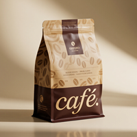 Sac de café à fond plat de marque à impression personnalisée sac marron à huit joints latéraux haut de gamme avec zip-lock pour les grains de café