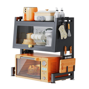 Meuble de rangement de cuisine Zwj, étagère à micro-ondes double niveau avec portes, design minimaliste, organisateur multifonction pour comptoir - Product Image 3